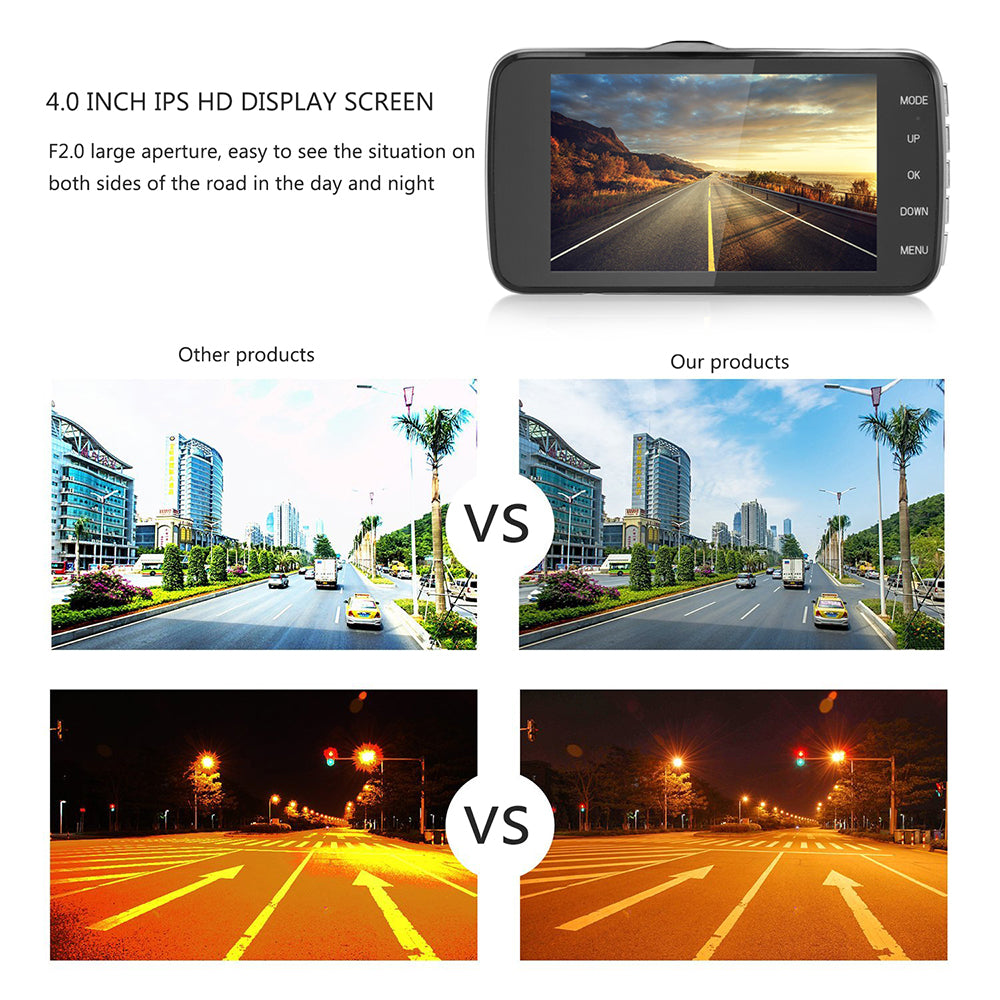 Dash Cam 4" Dual Lens 1080P FHD 1.0MP Car DVR