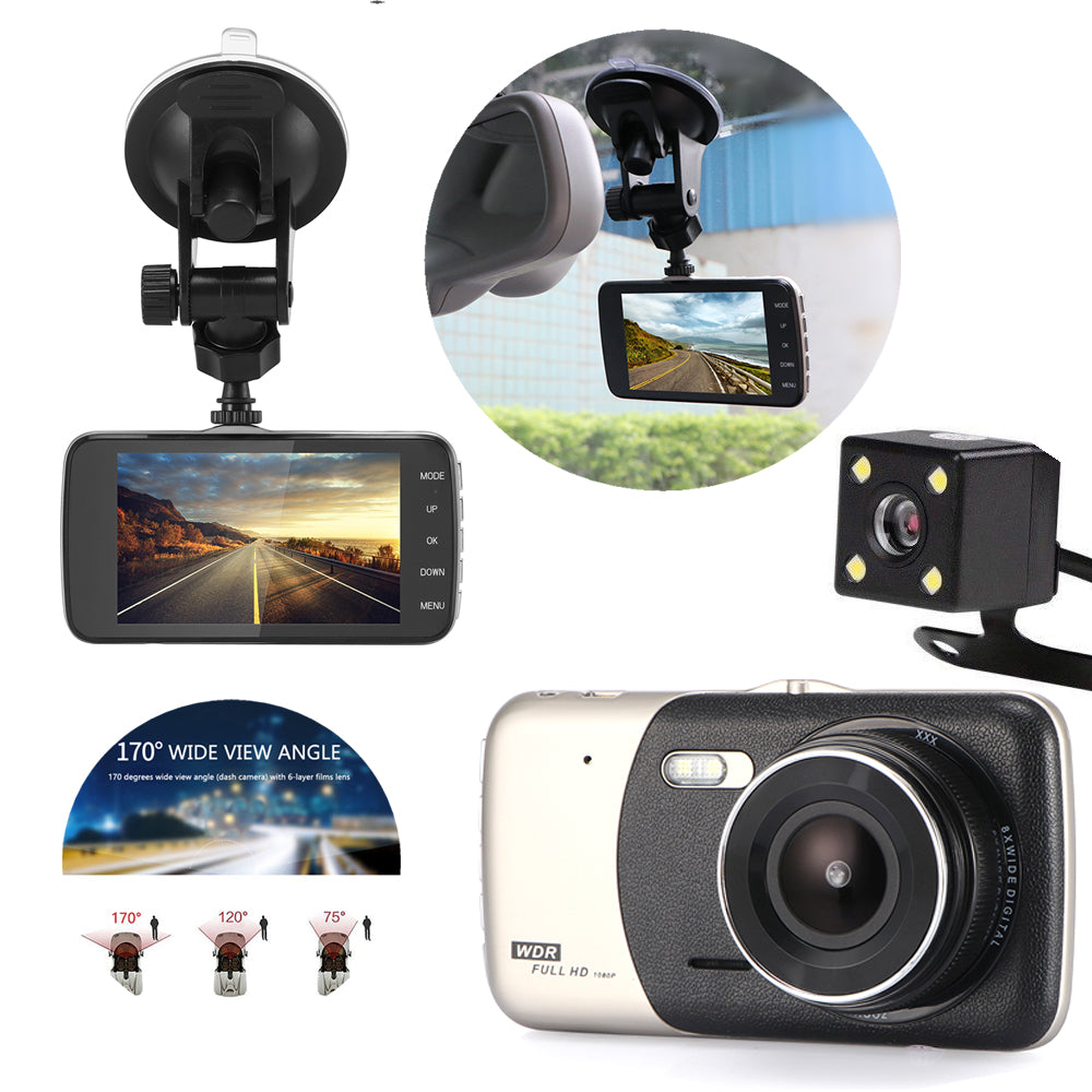 Dash Cam 4" Dual Lens 1080P FHD 1.0MP Car DVR