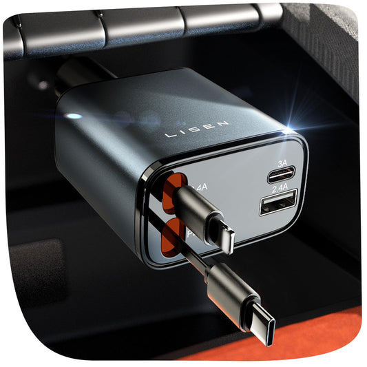 Retractable USB-C + Lightning Car Charger (69W)