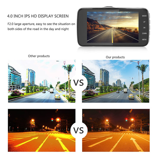 Dash Cam 4" Dual Lens 1080P FHD 1.0MP Car DVR